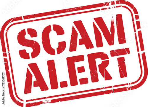 Vector art of red scam alert rubber stamp, fraud prevention