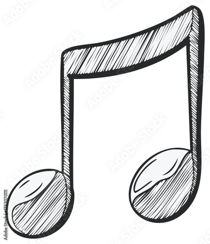Eighth Note Sketch: Musical Symbol with Hatching Shading for Scores or Sheet Music