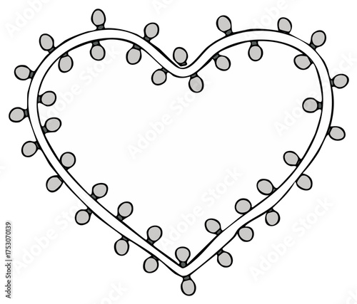 Hand drawn heart shaped string lights for love romance decoration and celebration