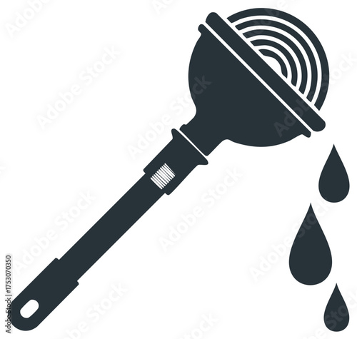 Vector illustration of a plunger with water drops for plumbing repairs and cleaning.