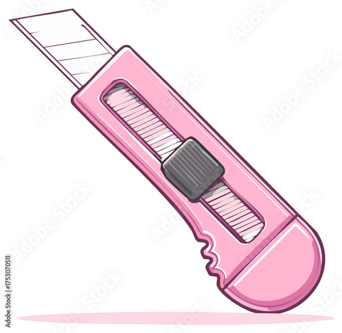 Pink utility knife illustration, graphic design, stationery tool, isolated clipart