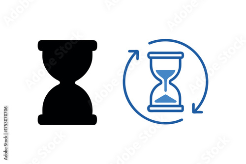 Hourglass with circular arrows representing time passing simple graphic silhouette