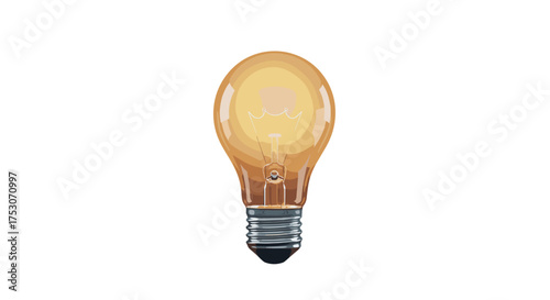 Realistic light bulb illustration with glowing filament, energy and innovation symbol, vintage incandescent electric lamp design, bright idea concept for technology and creativity