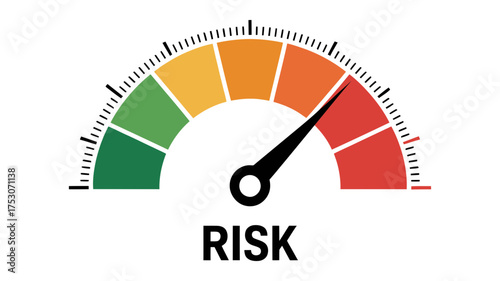 Vector art of risk meter with needle pointing to the red zone