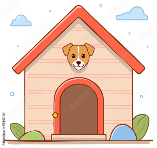 Adorable Dog House with Cartoon Dog Face Illustration on Top Cute Pet Shelter