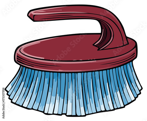 Cartoon of Scrub Brush with Blue Bristles for Cleaning Purposes, Illustration