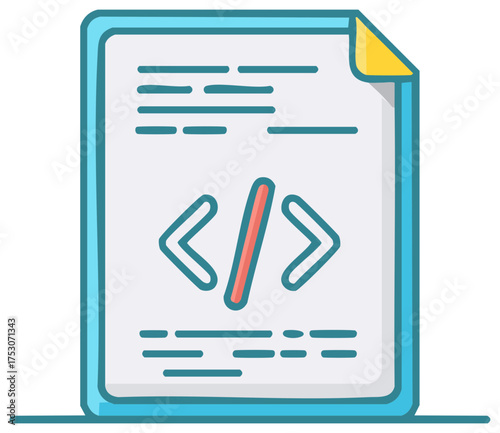 Source code document icon with programming script symbol for web development