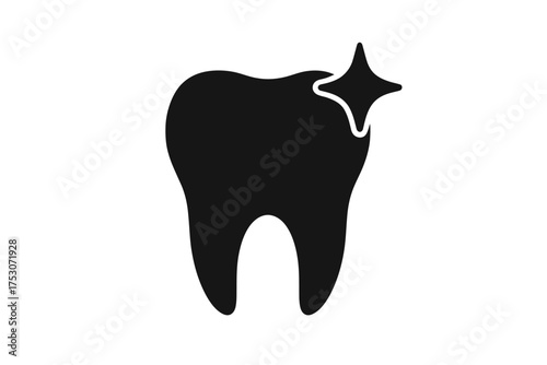 Sparkling tooth icon with star embellishment on white background