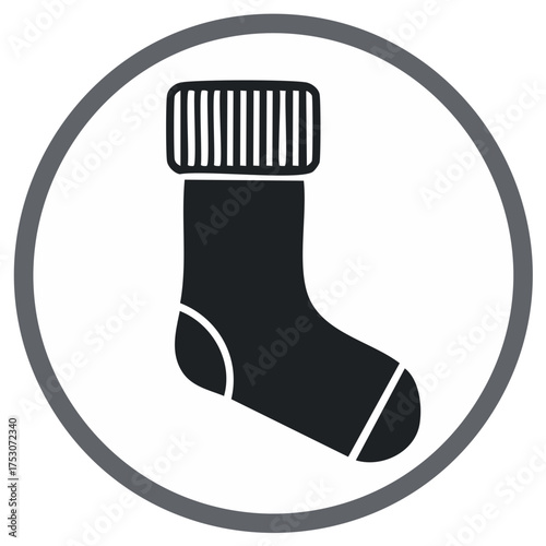 Black sock icon with ribbed cuff inside a gray circle