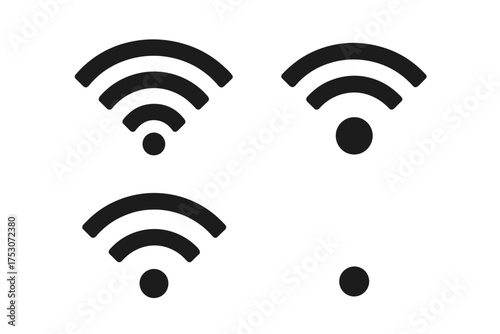 Wifi signal icons set illustrating connection strength variations