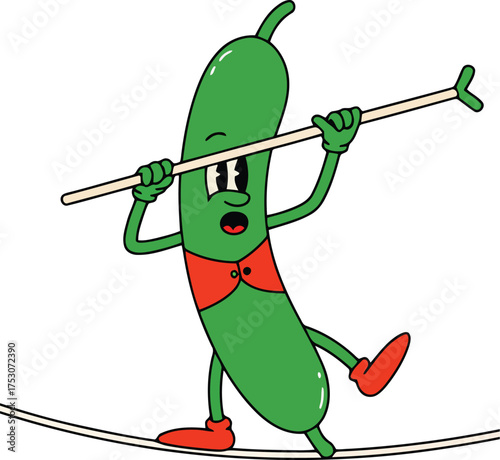 Cartoon pepper character balancing on tightrope green