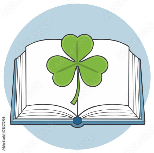 Wallpaper Mural Open book with three-leaf clover, St. Patrick's Day reading illustration Torontodigital.ca
