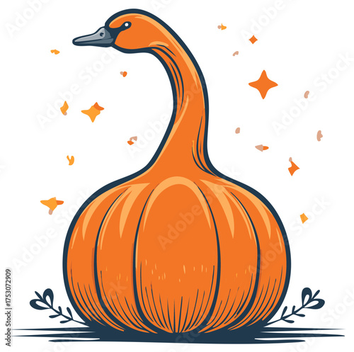 Wallpaper Mural Orange Pumpkin Swan with Leaves, Festive Autumnal Fall Season Cartoon Illustration Torontodigital.ca