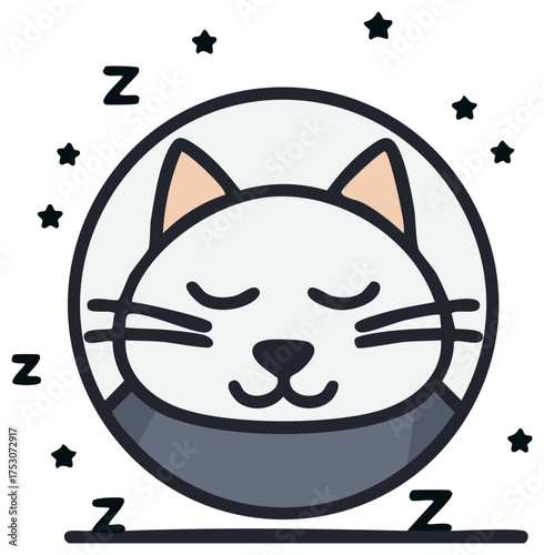 Wallpaper Mural Cute Cartoon Cat Sleeping Peacefuly Surrounded by Stars and Zzz Symbols Torontodigital.ca
