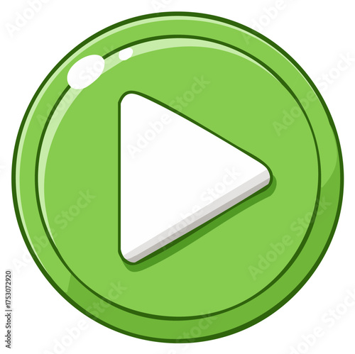 Shiny green circular play button icon for media players and web interface design