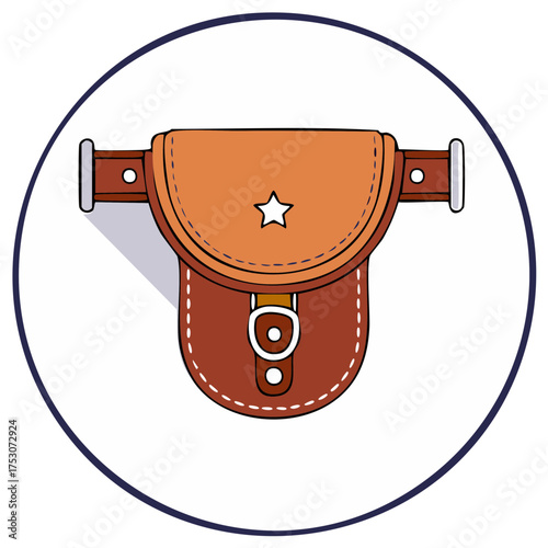 Wallpaper Mural Vintage Leather Saddlebag or Utility Bag with Star Decoration, Clip Art Style Torontodigital.ca