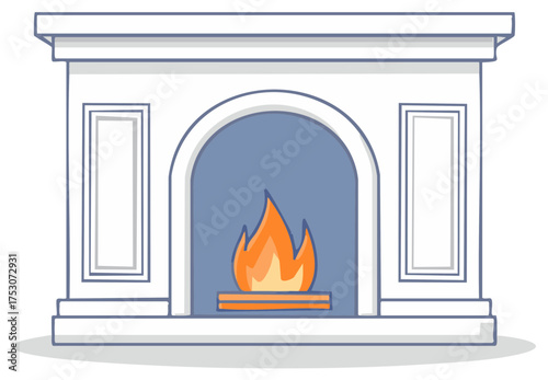 Cartoon Fireplace with Burning Flame in Flat Design Style Cozy Hearth Illustration