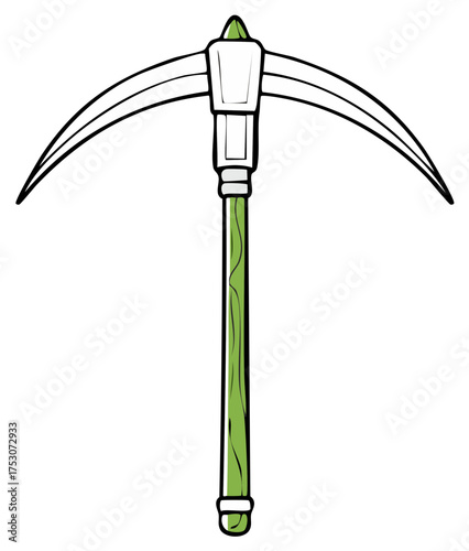 Wallpaper Mural Stylized Double Bladed Pickaxe Illustration with Green Handle for Gaming and Resource Gathering Torontodigital.ca