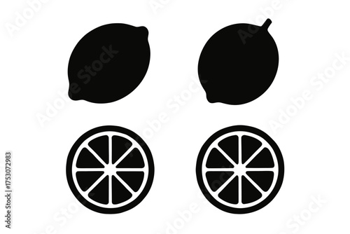 Silhouette and cross-section of lemon and lime icons