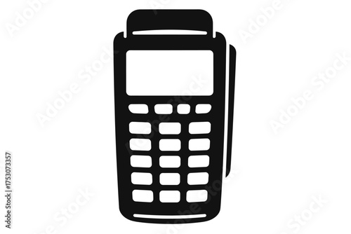 Black silhouette of electronic payment terminal icon with numeric keypad