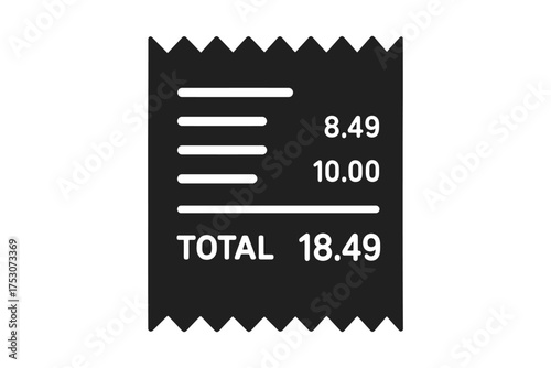 Black and white receipt icon with prices and total