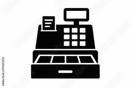 Icon of a classic cash register with display and receipt