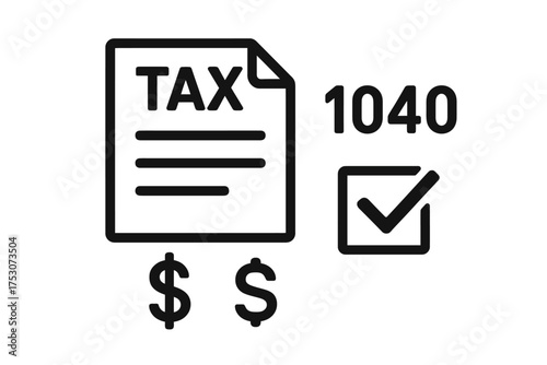 Tax document icon with checkmark and dollar signs representing form 1040