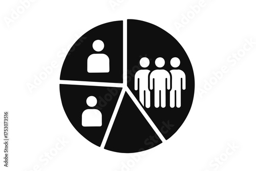 Demographic pie chart icon with stylized people silhouettes