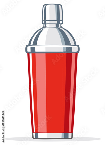 Shiny red and metal cocktail shaker object for mixology and bartending