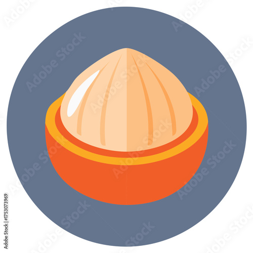 Flat design icon of a citrus juicer with long shadow. Minimalist graphic for squeezing fresh fruit juice.