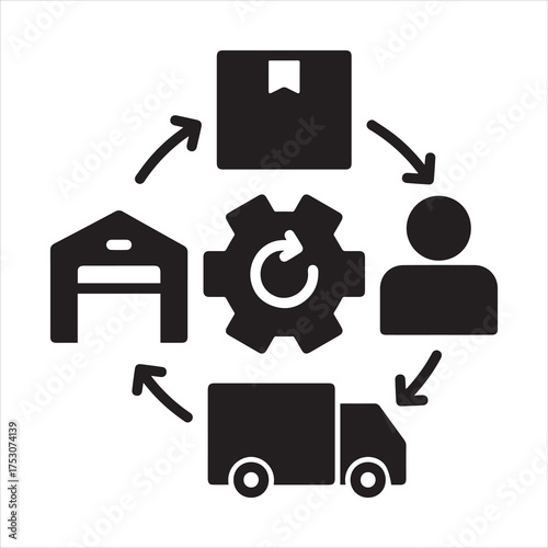 Raw material and product supply chain management icon