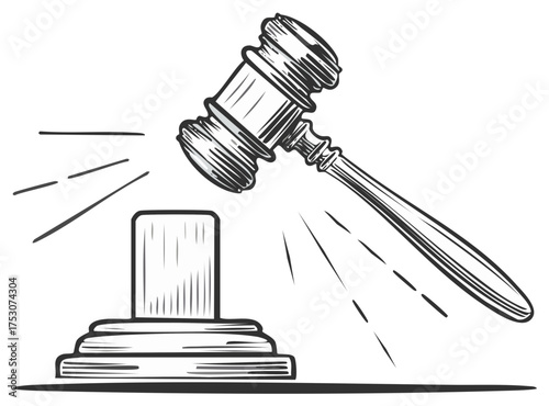Gavel striking sound block sketch illustration legal proceedings court order justice