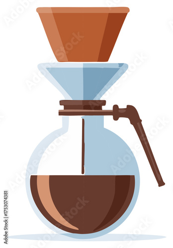 Illustration of a syphon coffee maker in a minimalist style, drawing coffee.