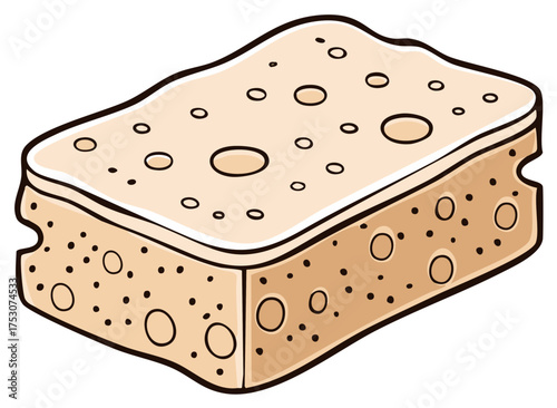 Cartoon style kitchen cleaning sponge with pores isolated