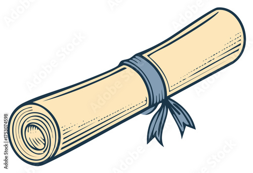 rolled parchment scroll with blue ribbon clip art preview