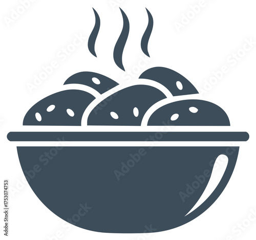 Steaming Hot Prepared Food Served in a Bowl with Rising Vapor Icon