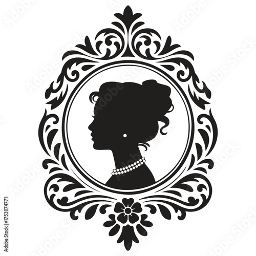Elegant woman silhouette in ornate frame silhouette
