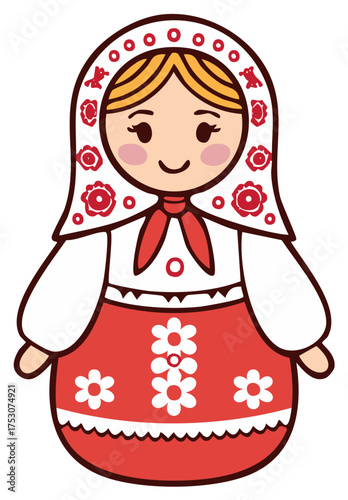 Cute traditional Russian matryoshka doll illustration with floral patterns