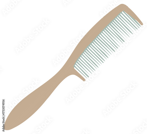 Simple wooden hair comb with light blue teeth on a white background, isolated studio shot