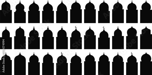 Collection of mosque dome silhouettes isolated on white background for ramadan kareem