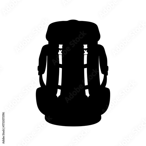Silhouette of a large camping backpack for hiking and outdoor adventures ready for travel