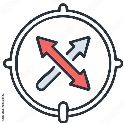 Target with crossing arrows indicating direction and expansion