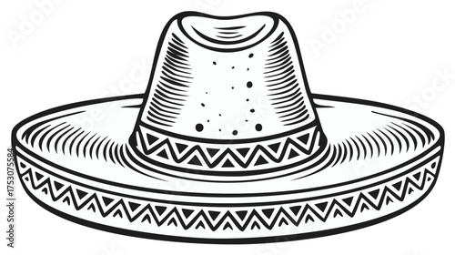 Traditional Mexican Sombrero Hat Outline Illustration Cultural Headwear Design