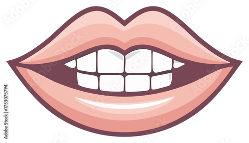 Cartoon Lips Smiling, Showing Teeth - Facial Expression, Lipsticks, Beauty, Health