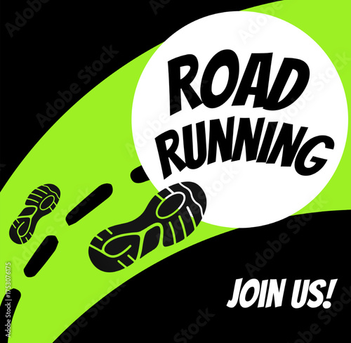 Road Running Tee Graphic Design – Minimalist Vector Illustration of Running Shoes Footprints and Motivational Text