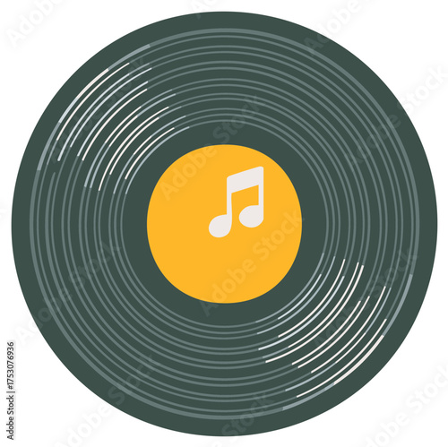 Classic vinyl record with a musical note symbol, for music, audio, and entertainment.