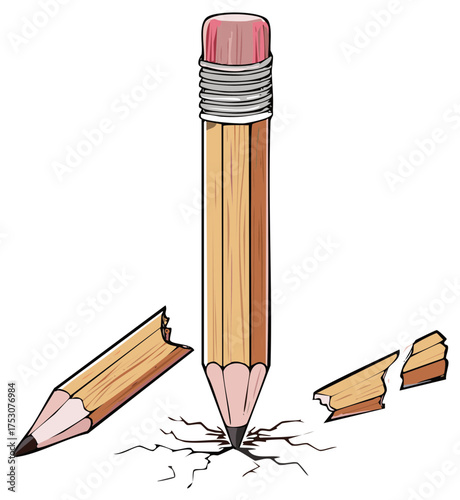 Pencil breaking from pressure creating cracks an illustration of stress and breaking point
