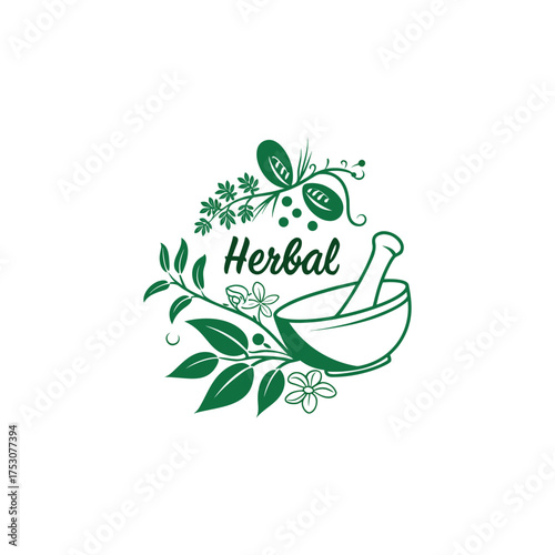 green herbals logo design vector with leaf 