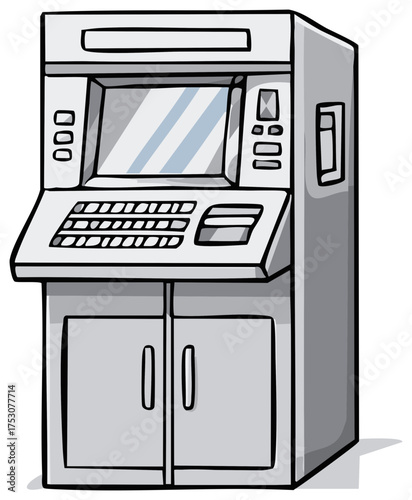 Gray automated teller machine with screen keyboard and card slot