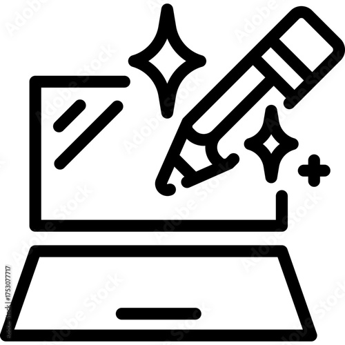Workspace with AI design and image generation icon. Artificial intelligence creative process, digital art, and graphic creation concept